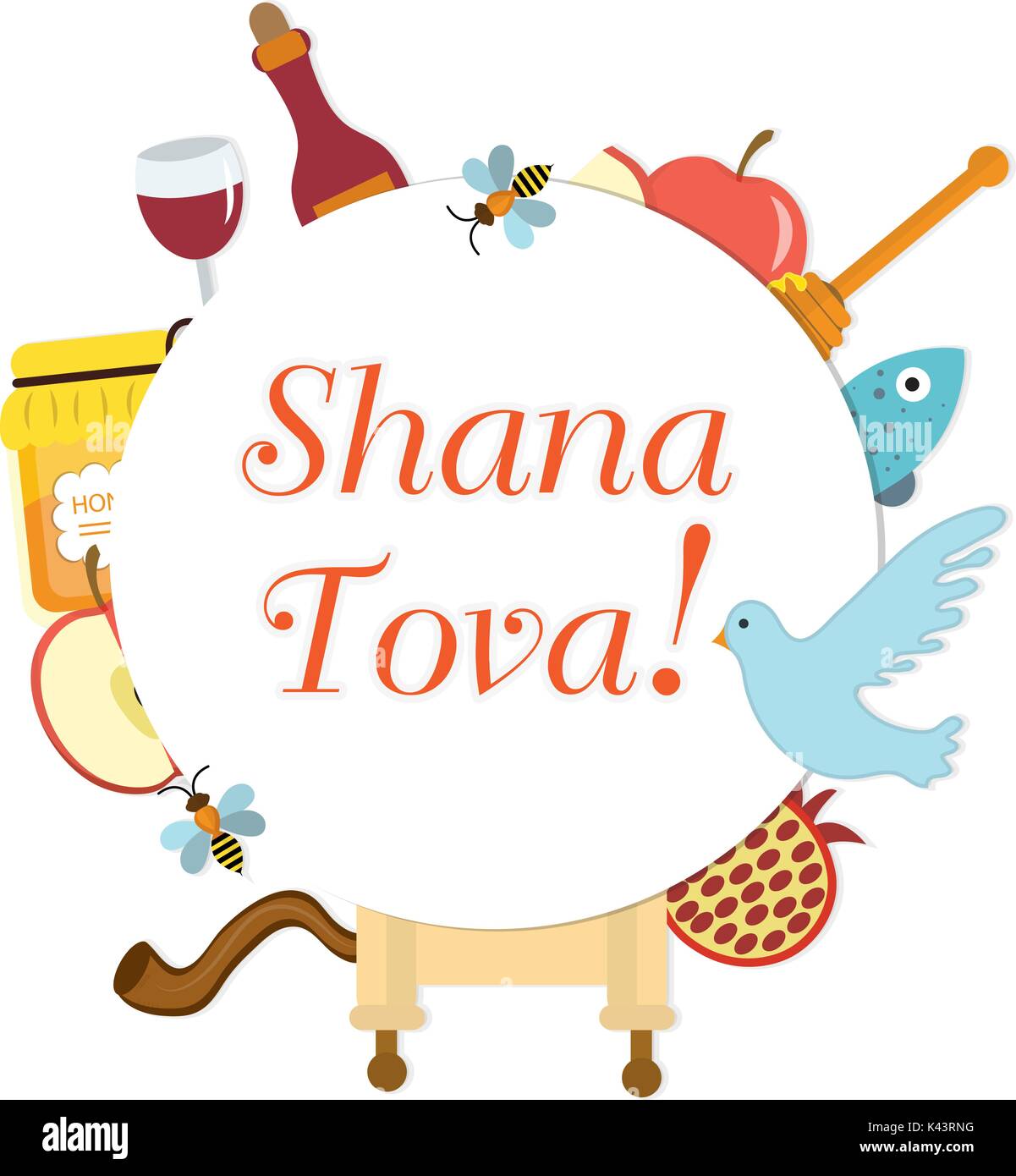 Le icone di set sull'anno ebraico, Rosh Hashanah, Shana Tova. telaio per il testo. Biglietto di auguri. Illustrazione Vettoriale. Illustrazione Vettoriale