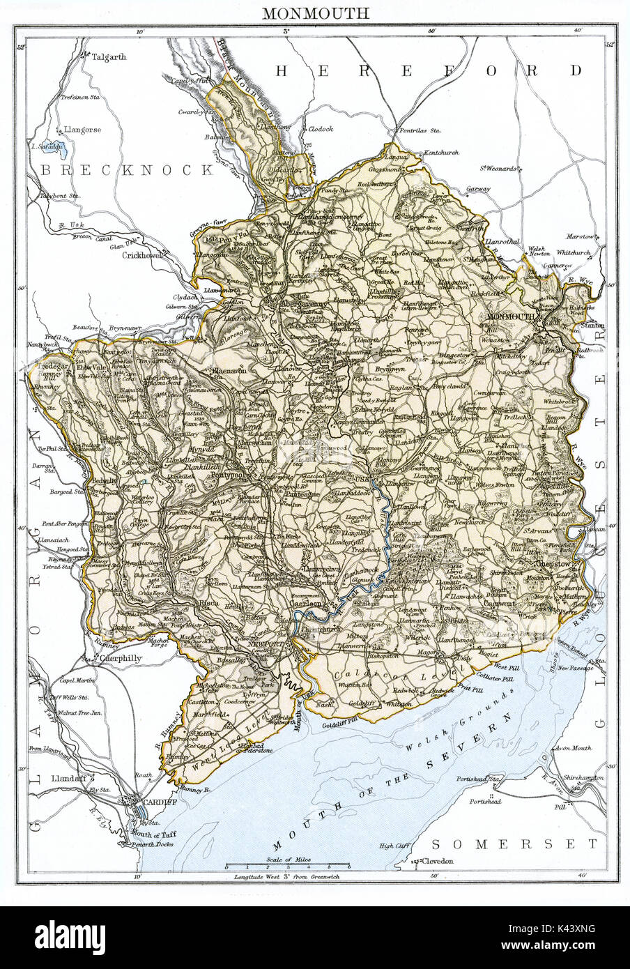 Mappa Antico, circa 1875, di Monmouthshire Foto Stock