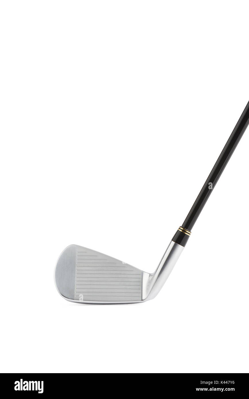 Close-up di Golf club ferro no.7 testa, isolato su bianco. Foto Stock