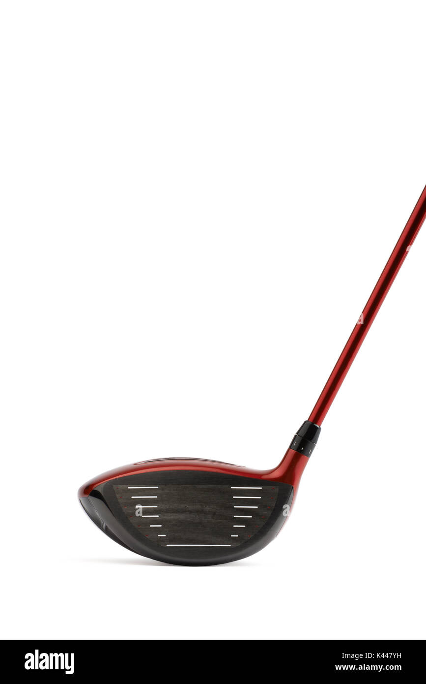 Close-up della faccia del Golf club, testa conducente, isolato su bianco. Foto Stock