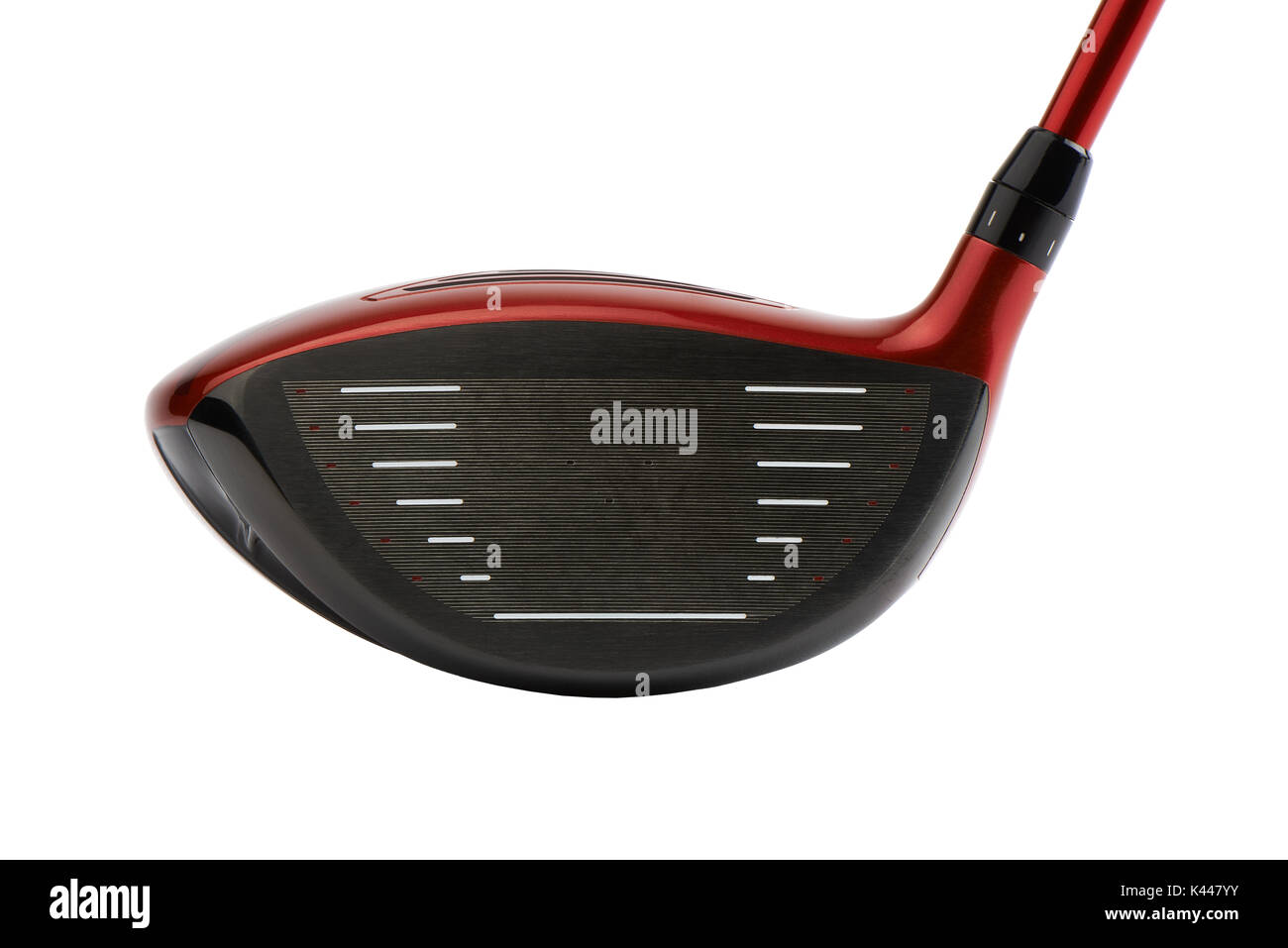 Close-up della faccia del Golf club, testa conducente, isolato su bianco. Foto Stock