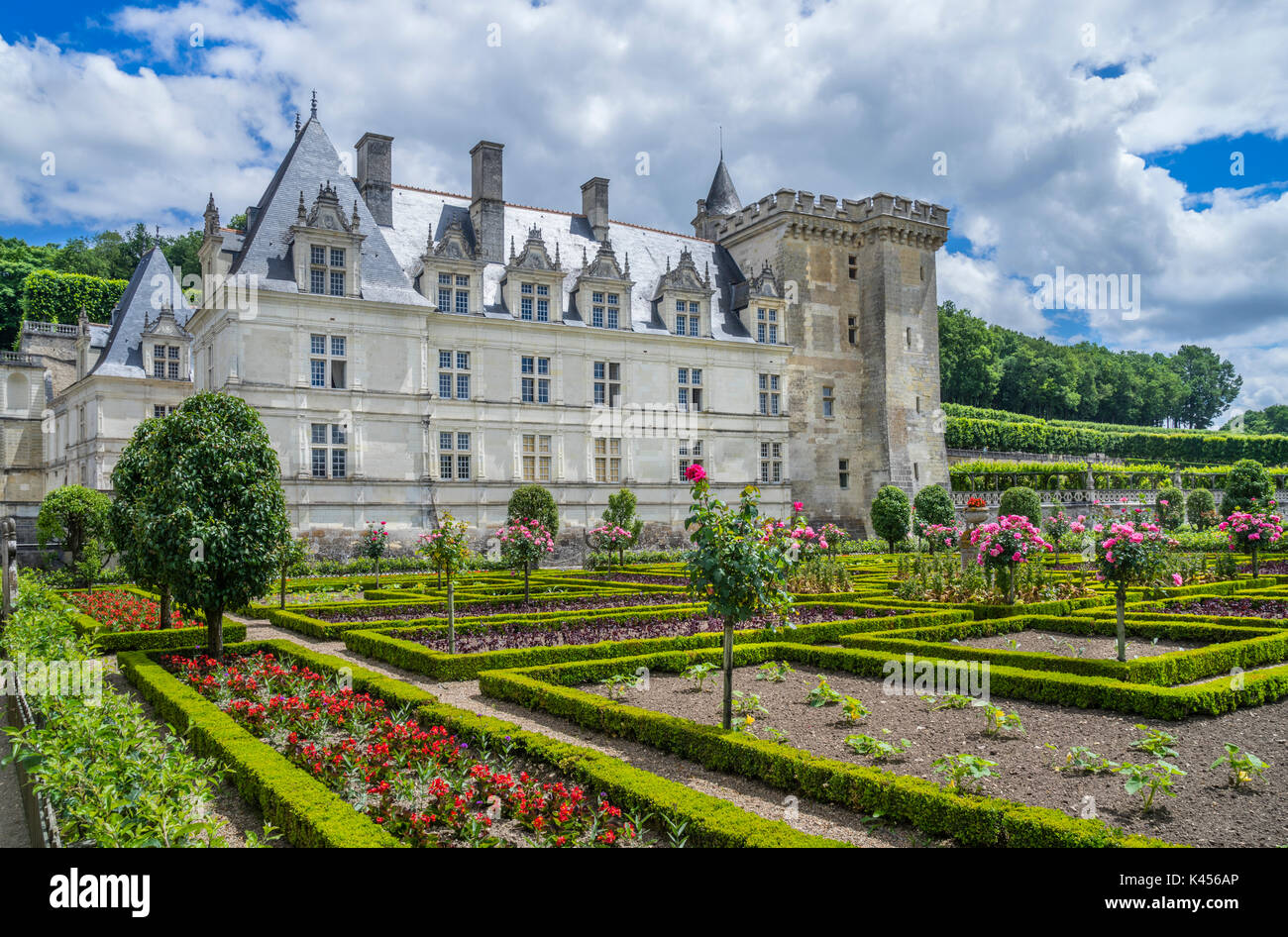 Francia, Indre-et-Loire department, Château de Villandry, vista della concessione country house, noto per i suoi giardini rinascimentali Foto Stock