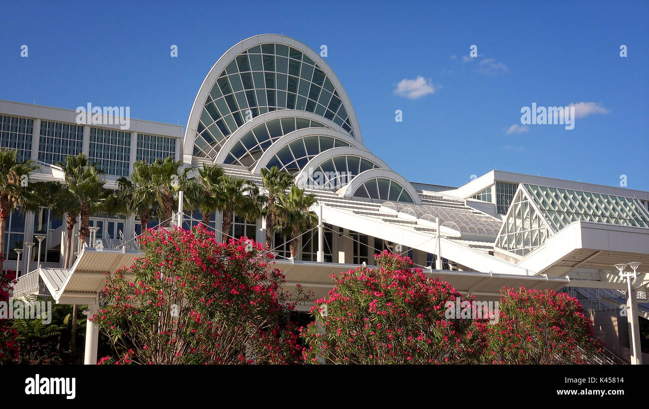 Vista esterna della Orange County Convention Center di Orlando, Florida Foto Stock