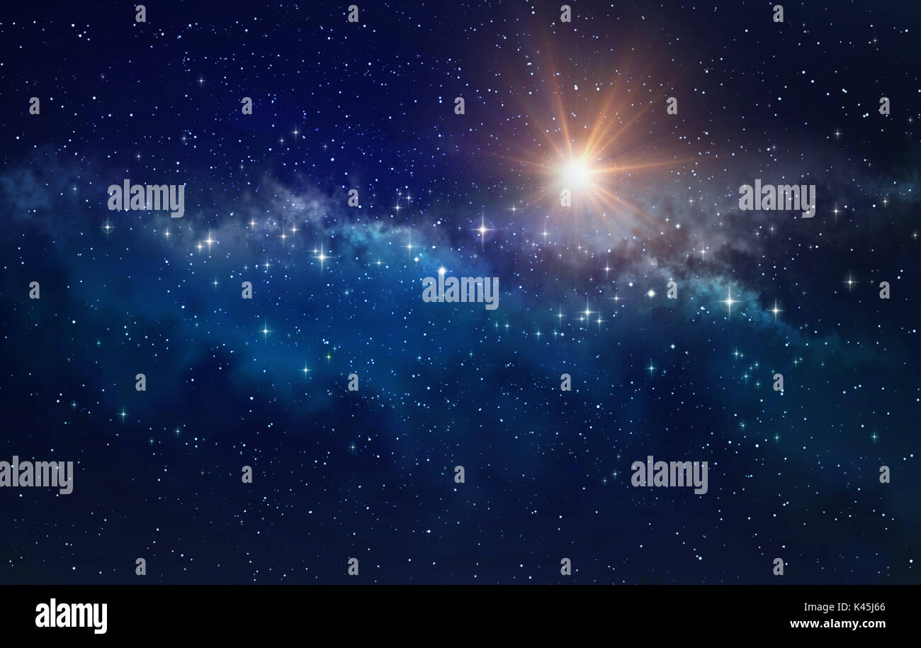 Alta definizione star cluster, sfondo luminoso sole che splende in una via lattea Foto Stock