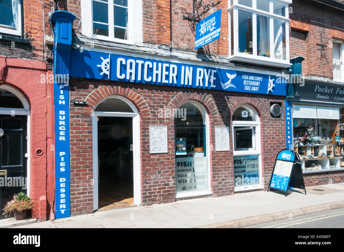 Nome divertente per un pesce e chip shop nella segale, East Sussex. Foto Stock