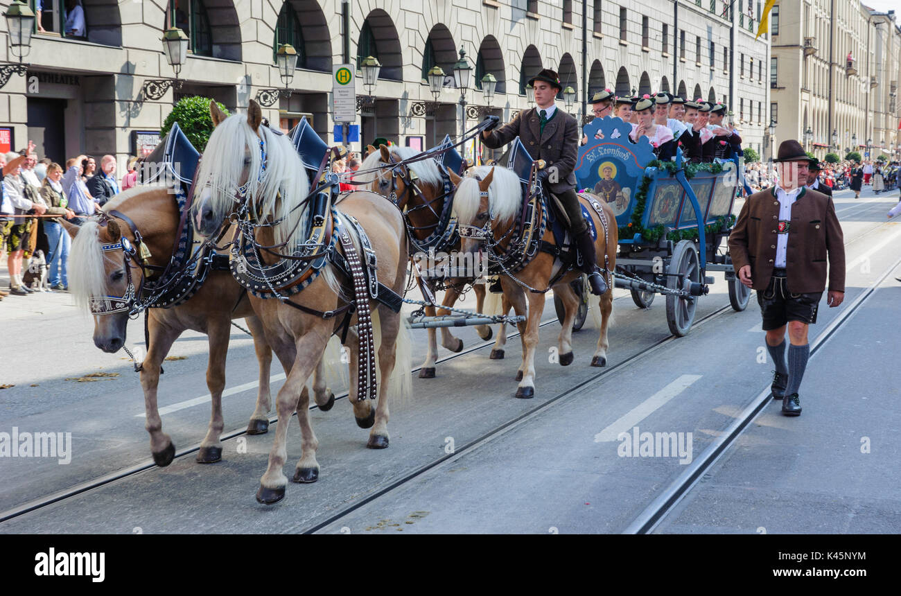 L'Oktoberfest a Monaco di Baviera è il mondo più grande festa della birra e all'apertura pubblica parade 9000 partecipanti prendono posto con bande musicali e cavalli Foto Stock