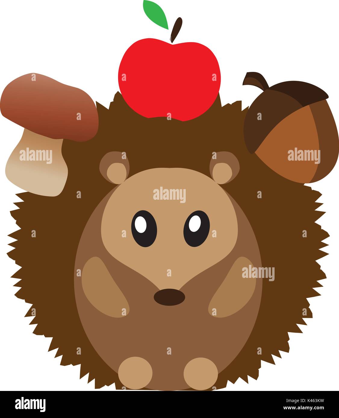 Illustrazione vettoriale di un simpatico riccio con Apple, fungo, acorn Illustrazione Vettoriale