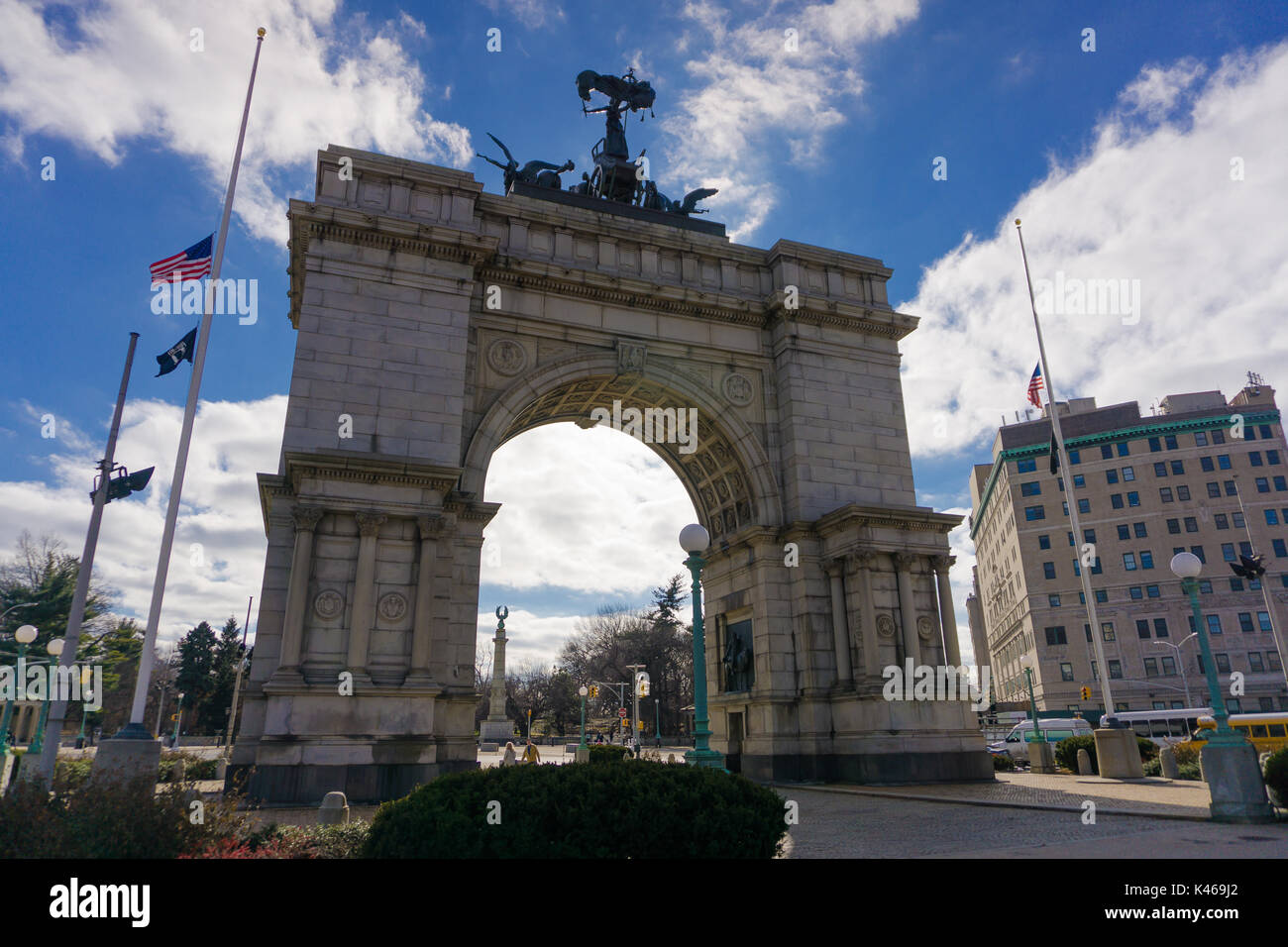 I soldati e marinai Memorial Arch, Prospect Park, in ombra, Brooklyn New York Foto Stock
