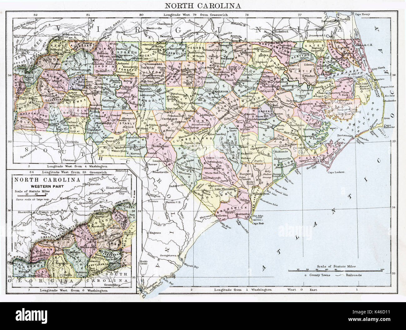 Mappa antica della carolina del nord immagini e fotografie stock ad