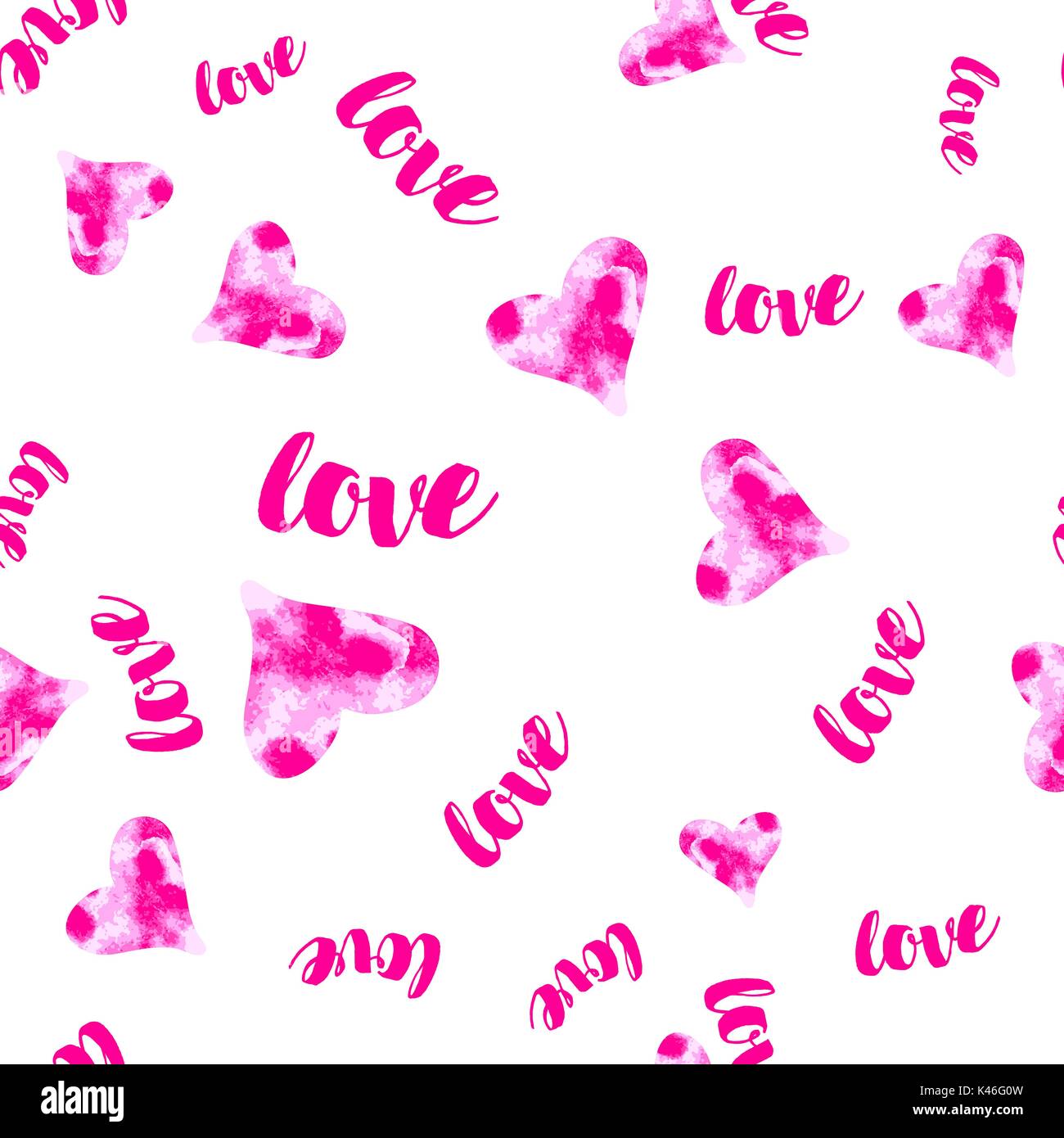 Vettore acquerello rosa cuori con amore seamless pattern. Sfondo romantico per il confezionamento, tessuto, biglietti di auguri San Valentino, Inviti nozze Illustrazione Vettoriale