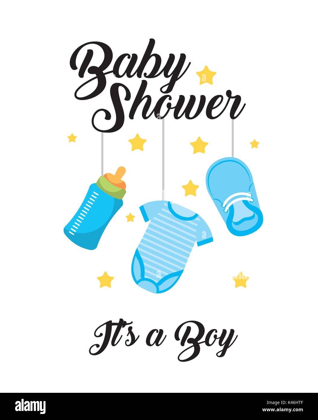 Baby doccia il suo ragazzo vestiti bottiglia scarpa appendere decorazione card Illustrazione Vettoriale