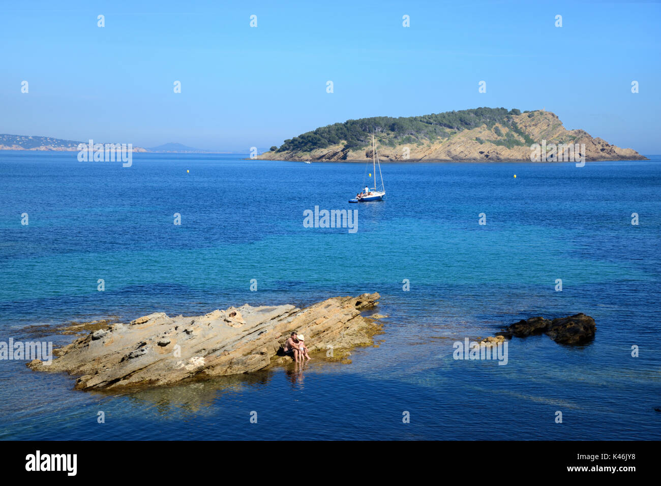 Île Verte, o Isola Verde, da Mugel Beach la Ciotat Provence Francia Foto Stock