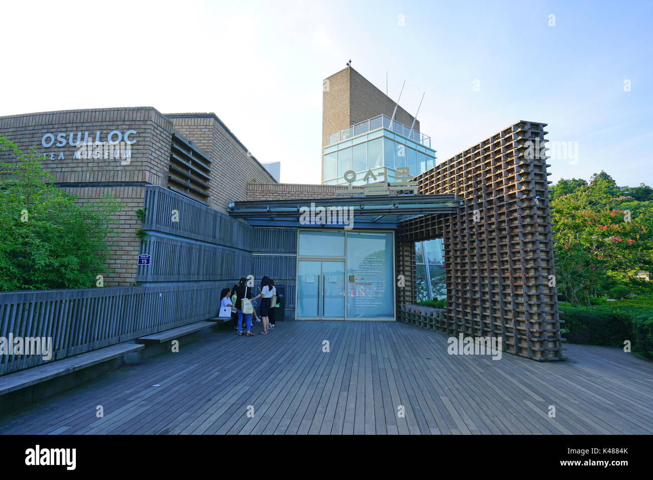 Il tè osulloc museum e la piantagione di tè situato accanto al innisfree house store e cafe di seogwipo sull'isola di Jeju in Corea del Sud Foto Stock
