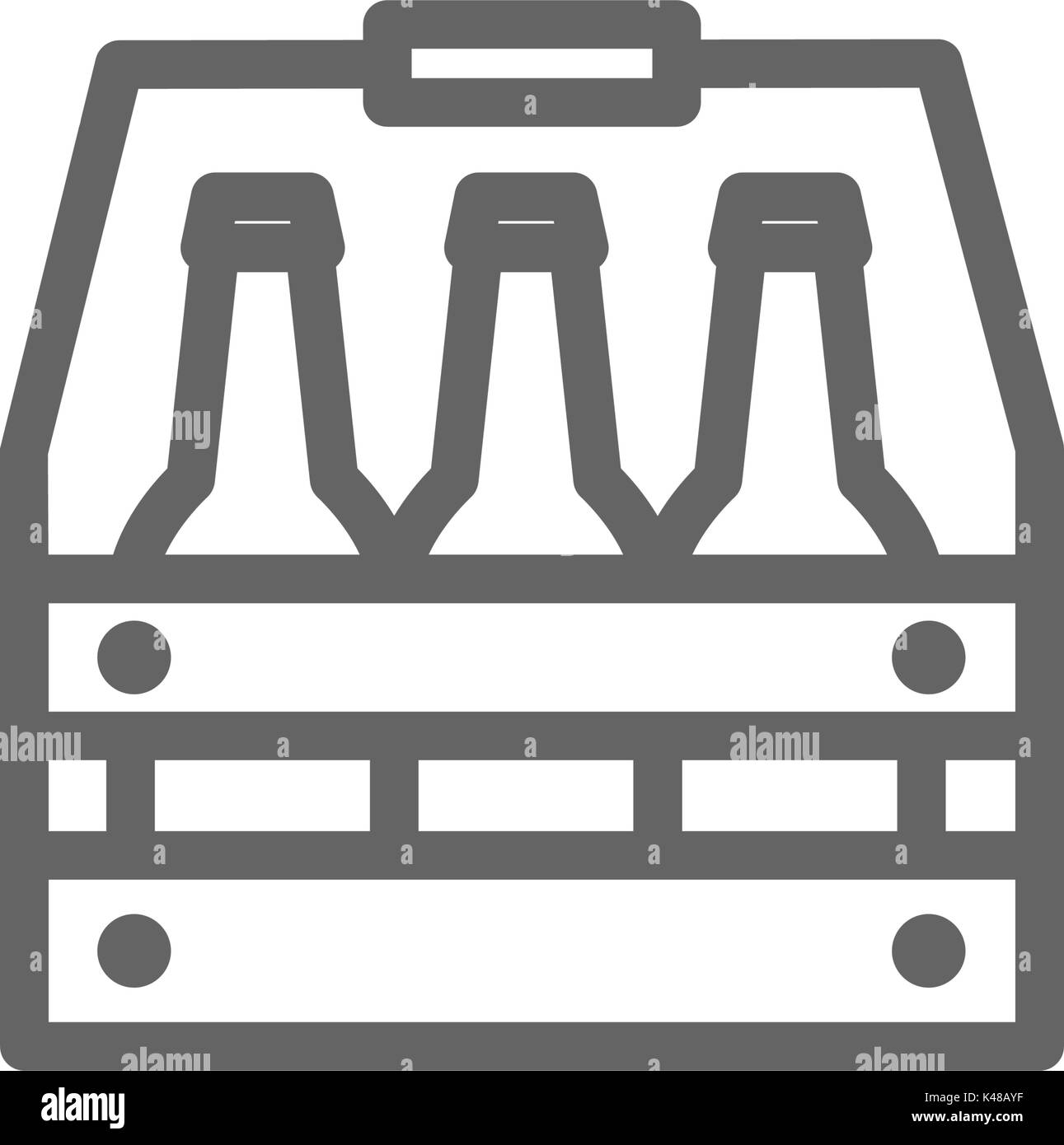Semplice le bottiglie di birra in cesto icona linea. Simbolo e segno illustrazione vettoriale design. Corsa modificabile. Isolato su sfondo bianco Illustrazione Vettoriale
