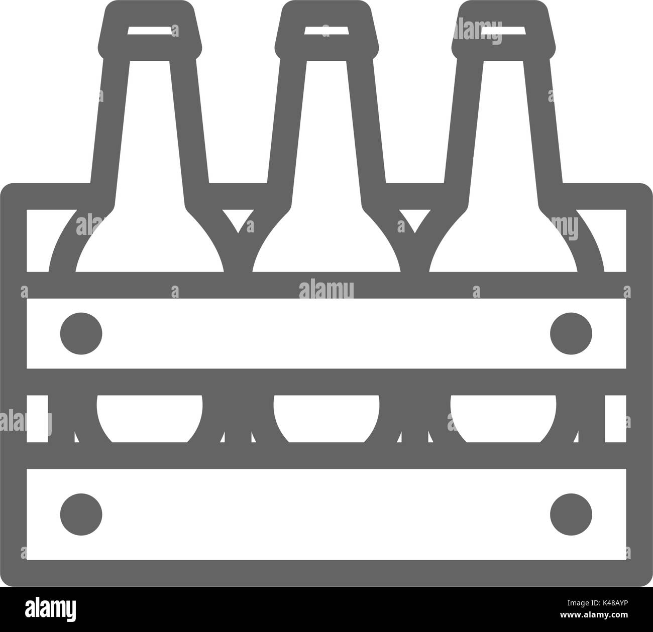 Semplice le bottiglie di birra in cesto icona linea. Simbolo e segno illustrazione vettoriale design. Corsa modificabile. Isolato su sfondo bianco Illustrazione Vettoriale