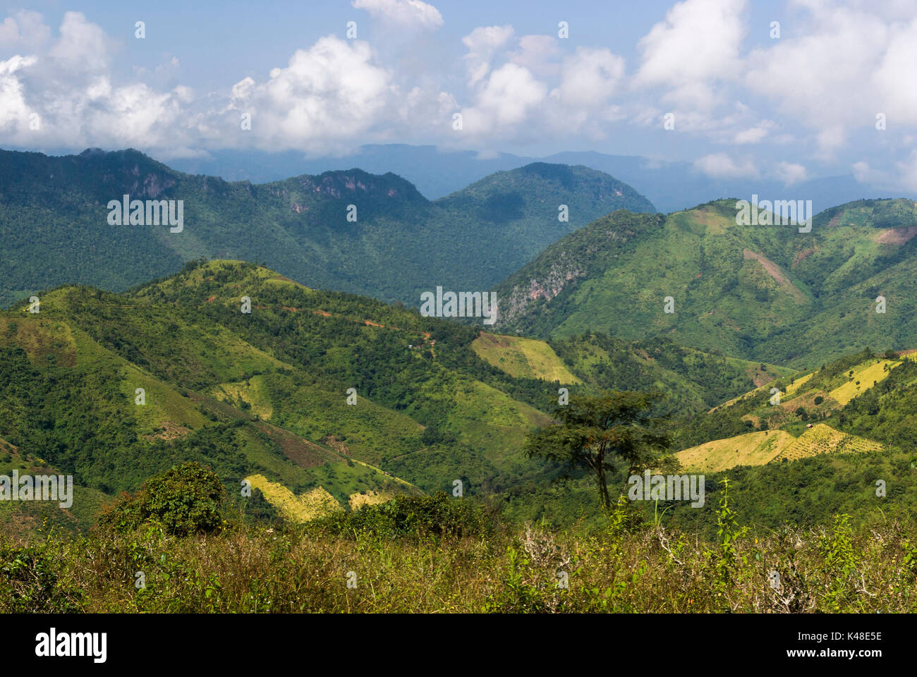 Paesaggio trekking da Kalaw al Lago Inle, Stato Shan, MYANMAR Birmania, sud-est asiatico Foto Stock