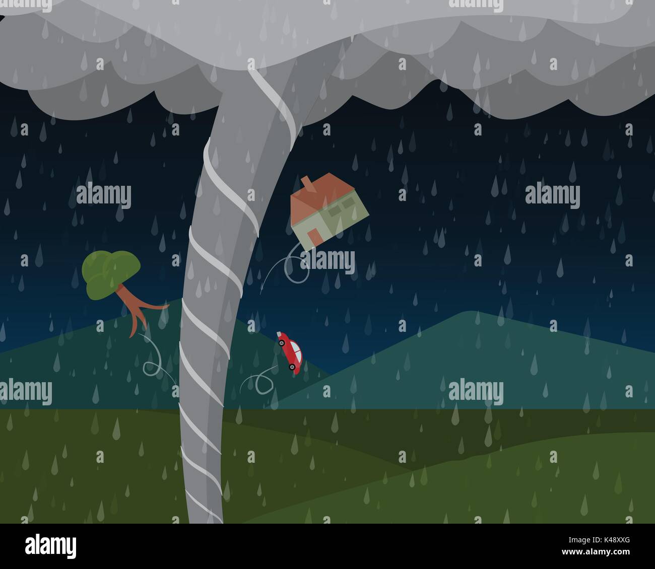 Tornado in campagna, paesaggio del vettore Illustrazione Vettoriale