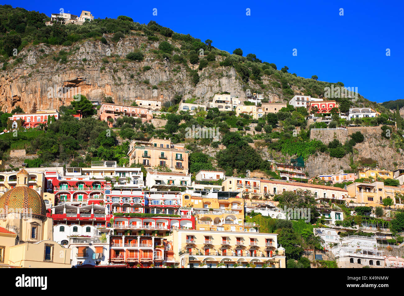 Positano e Costiera Amalfitana, la penisola di Sorrento, campania, Golfo di Salerno, Italia. Foto Stock