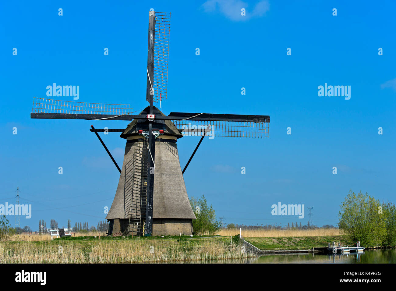 Mulino a vento olandese, Kinderdijk, Paesi Bassi Foto Stock