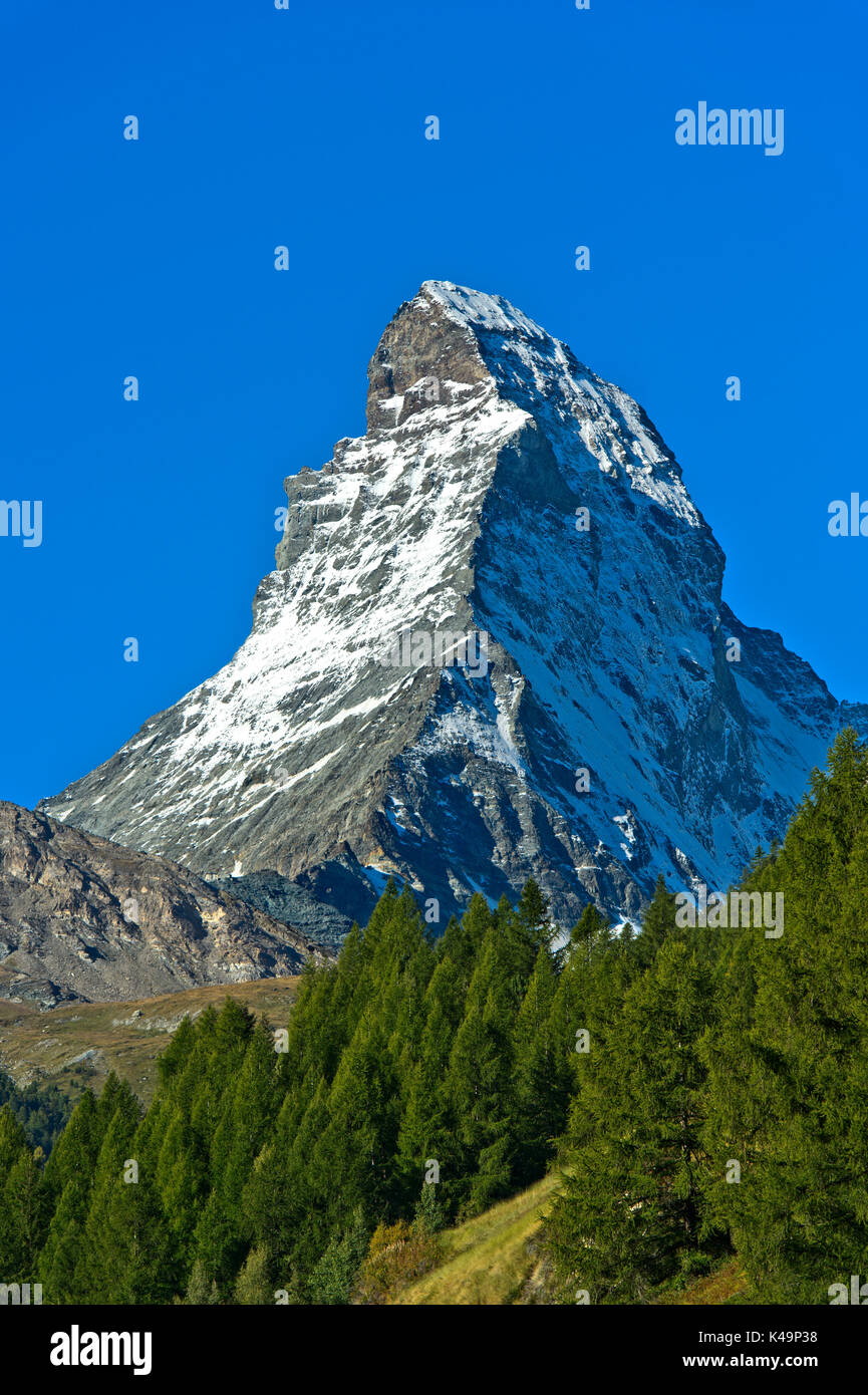 Il Cervino con la cresta Hörnli, Hönligrat, Zermatt, Vallese, Svizzera Foto Stock