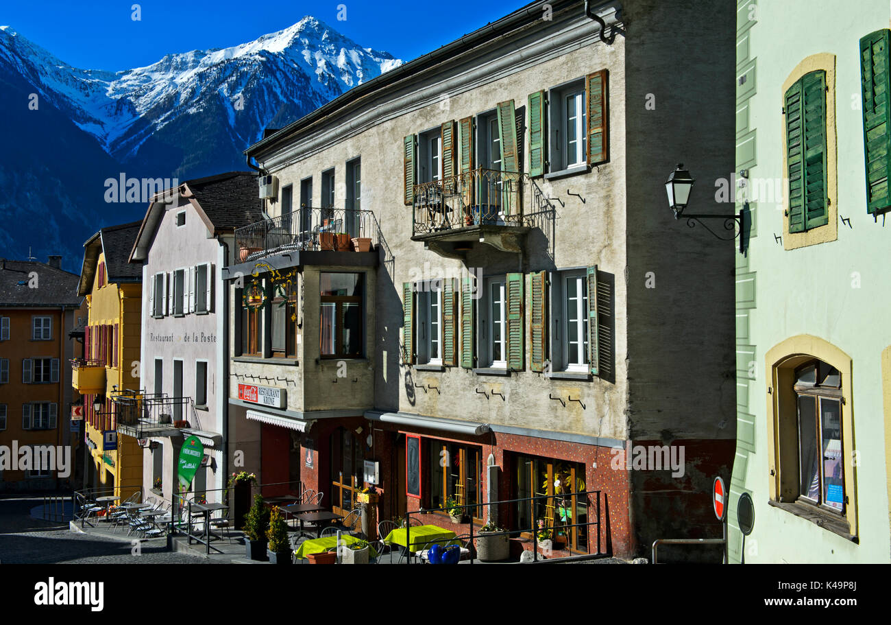 Centro città di Leuk, Stadt, Vallese, Svizzera Foto Stock