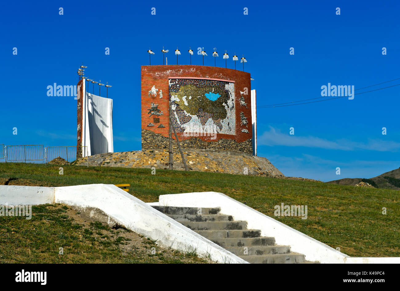 Grande mappa imperiale monumento, Kharkhorin, Mongolia Foto Stock