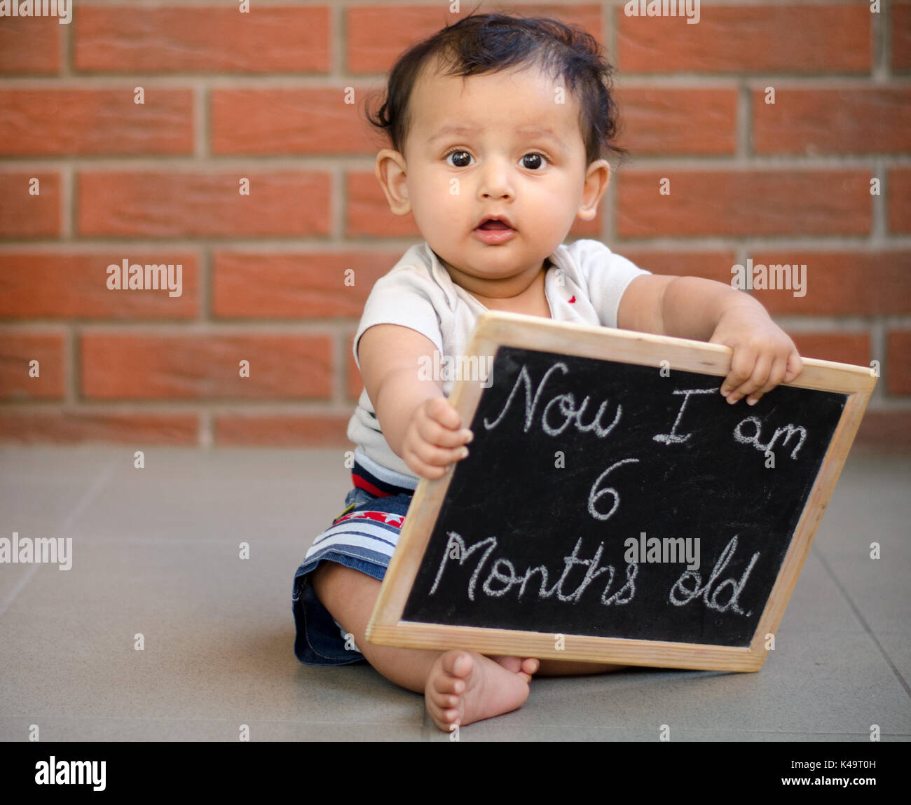 6 mese compleanno photo shoot Foto Stock