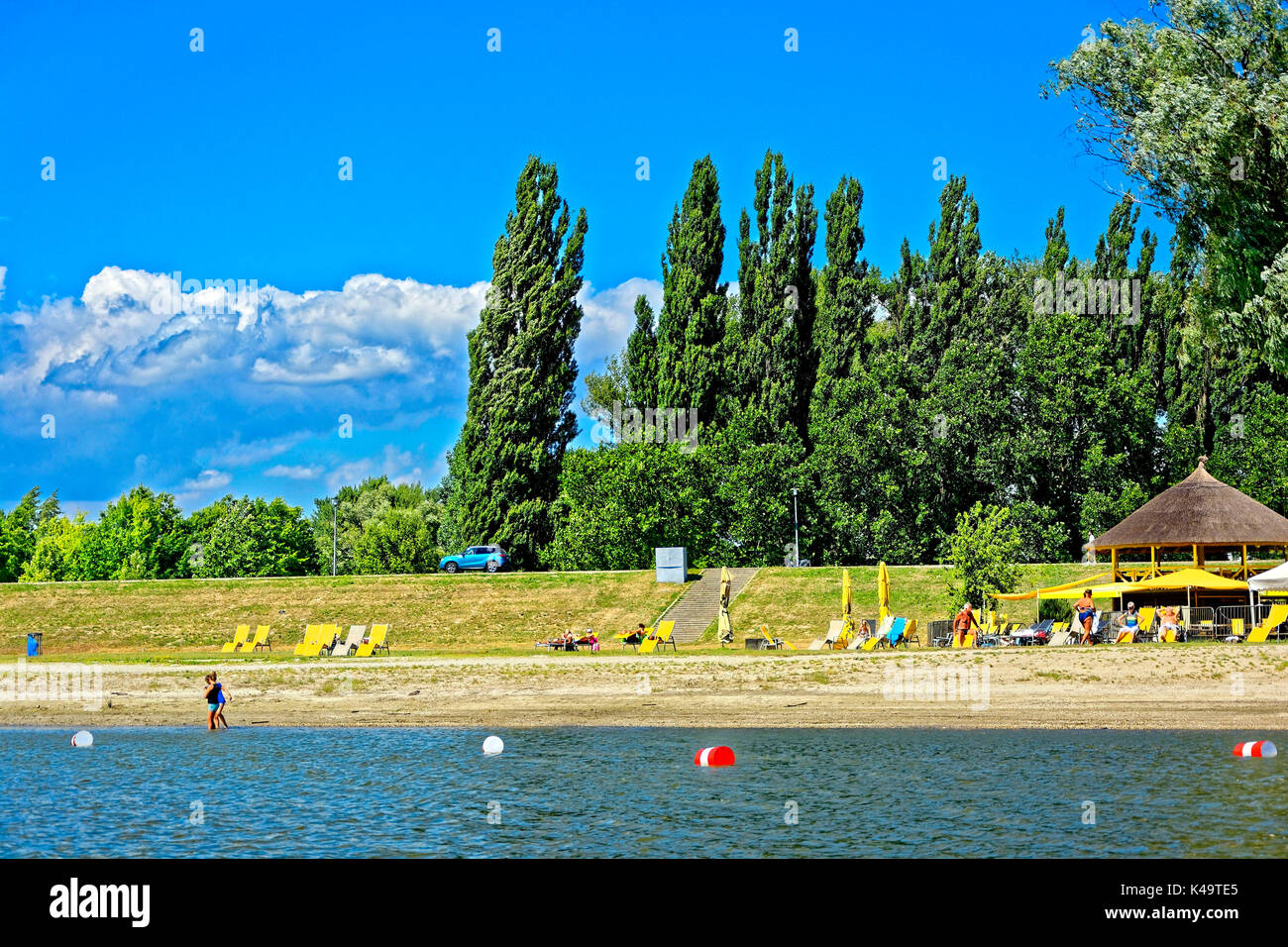 Spiaggia di balneazione sul Danubio di Moson a Gyor Foto Stock