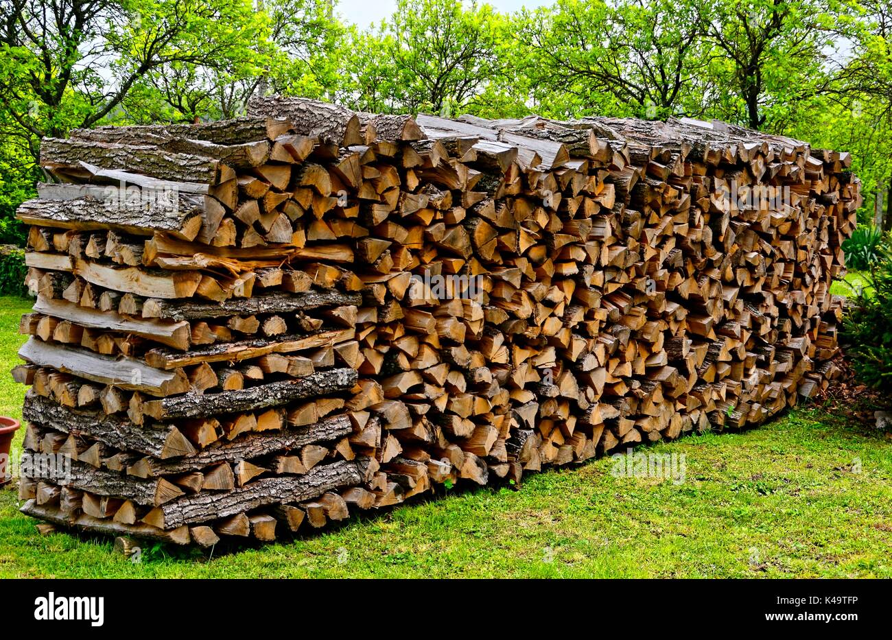 Grande catasta di legna da ardere in giardino Foto stock - Alamy