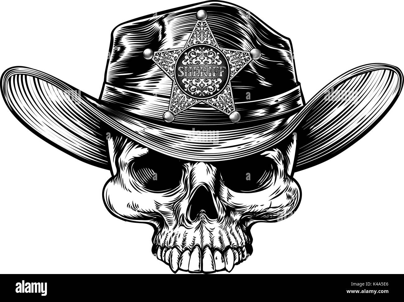 Sheriff Badge Star Skull cappello da cowboy Illustrazione Vettoriale