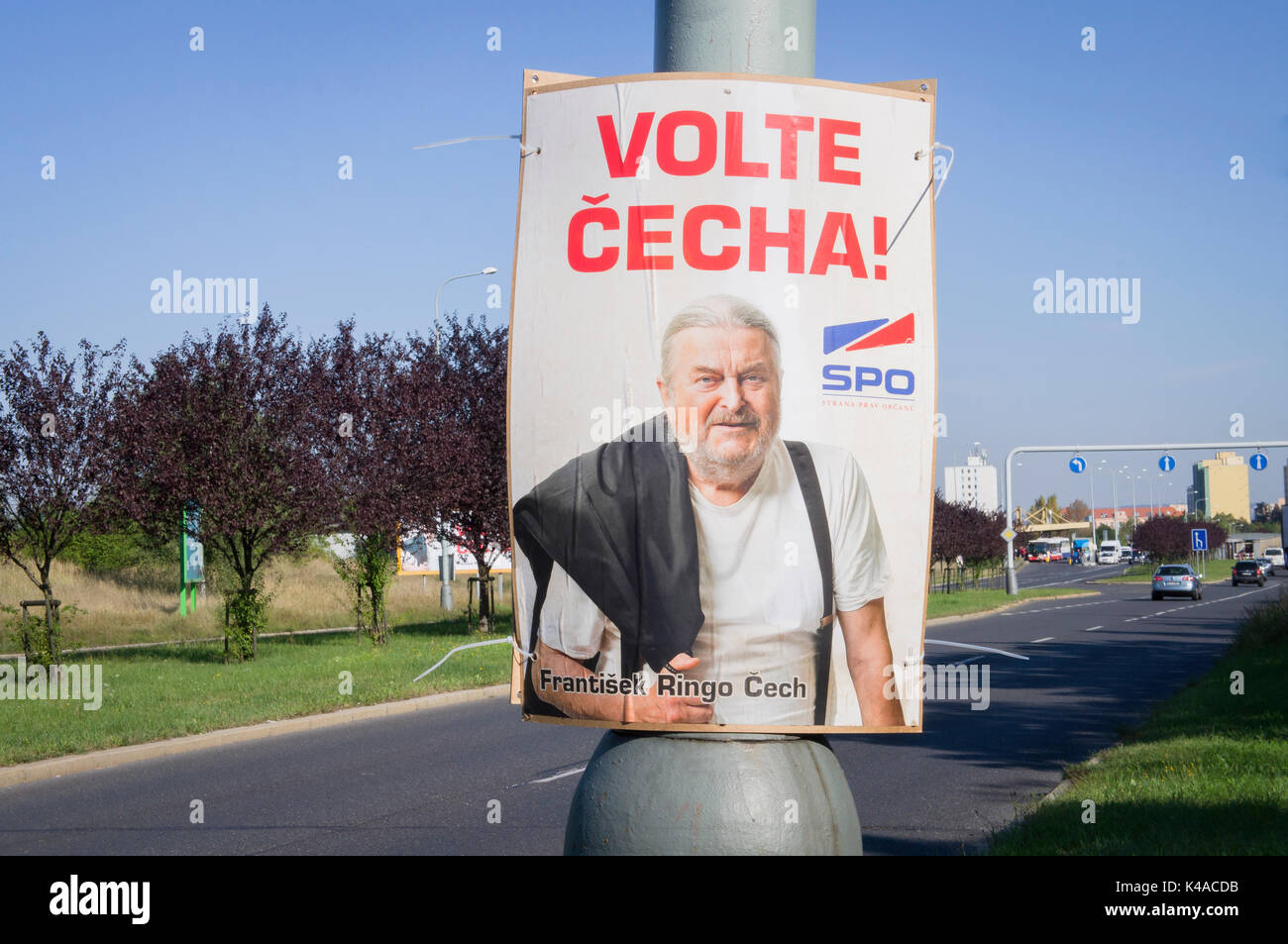Partito dei diritti civici, SPO, la scrittura di voto CECHA (ceco, Frantisek Ringo Cech), pre-campagna elettorale poster, Praga, Repubblica Ceca, 4 settembre 2017. Foto Stock