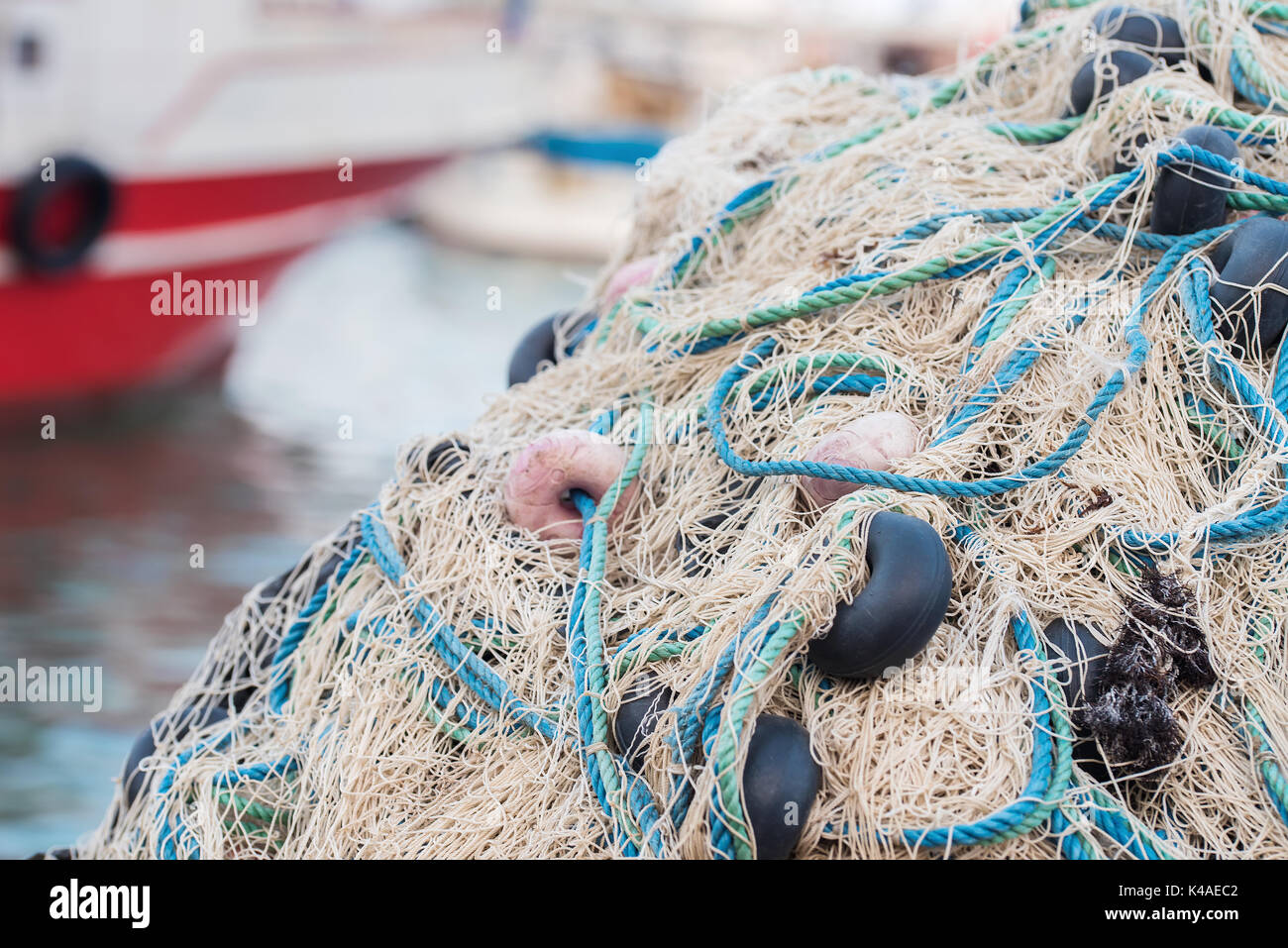 Rete da pesca sulla barca.Caccia concetto di pesce Foto Stock