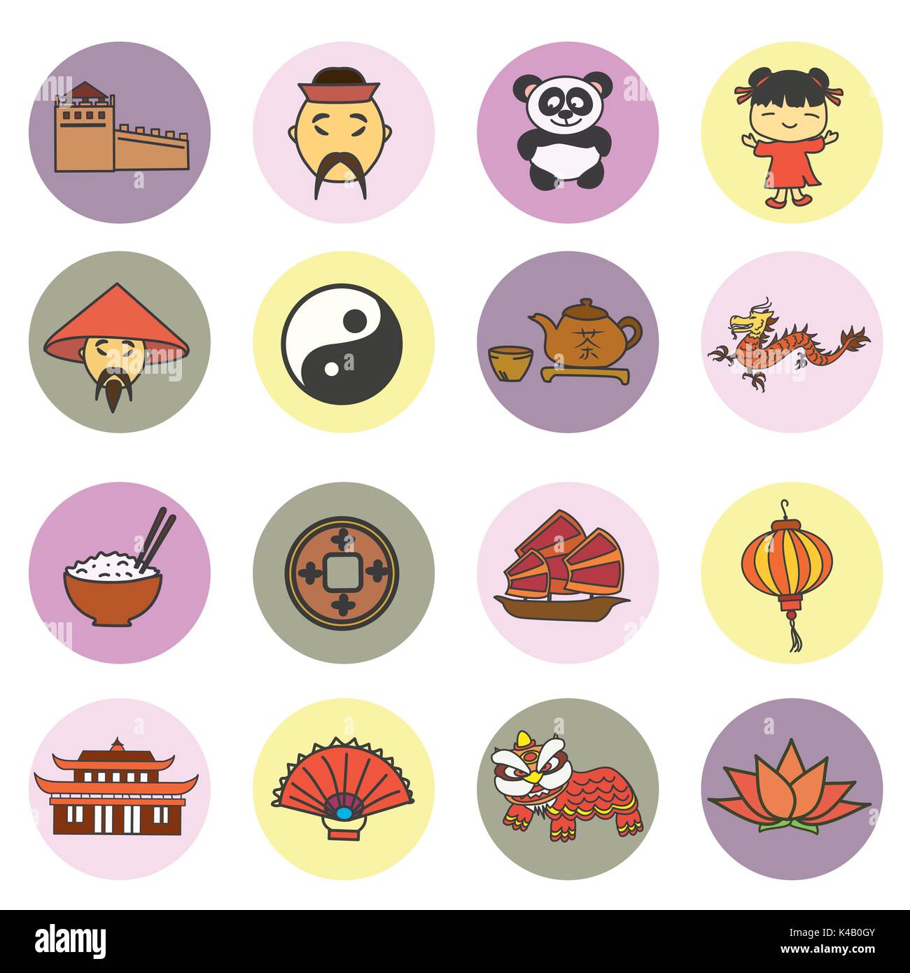 Set di icone di Cina, illustrazione vettoriale Illustrazione Vettoriale