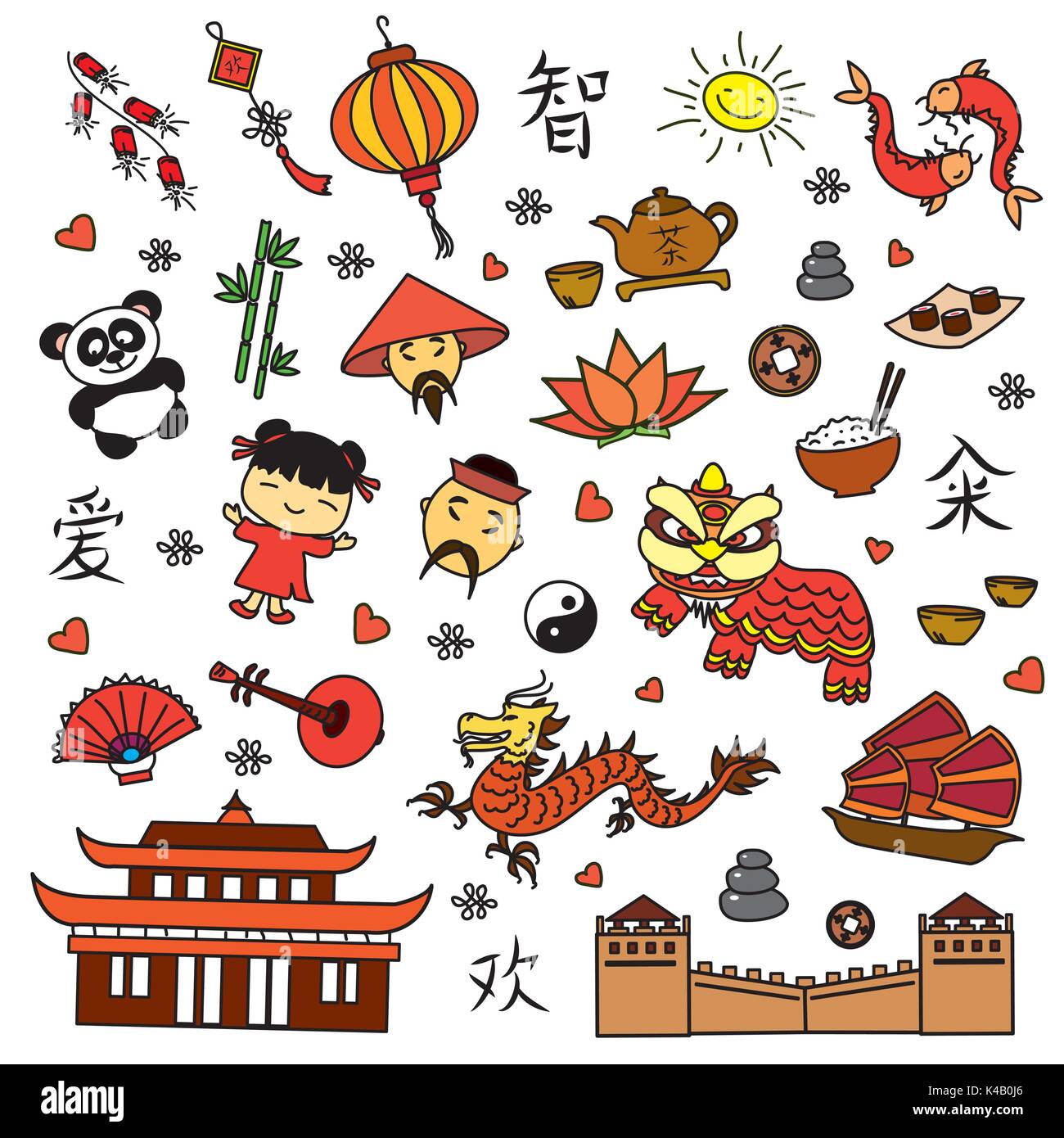 Impostare il simbolo della Cina, illustrazione vettoriale Illustrazione Vettoriale