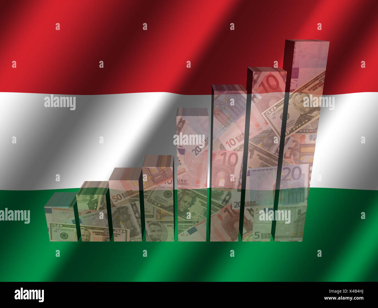 Valuta il grafico su increspata bandiera ungherese illustrazione Foto Stock