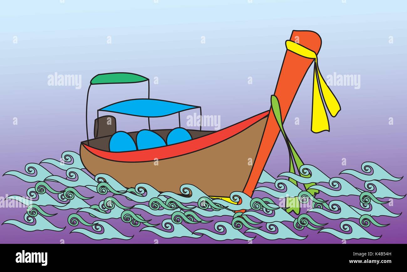 Barca Longtale, cartoon illustrazione vettoriale Illustrazione Vettoriale