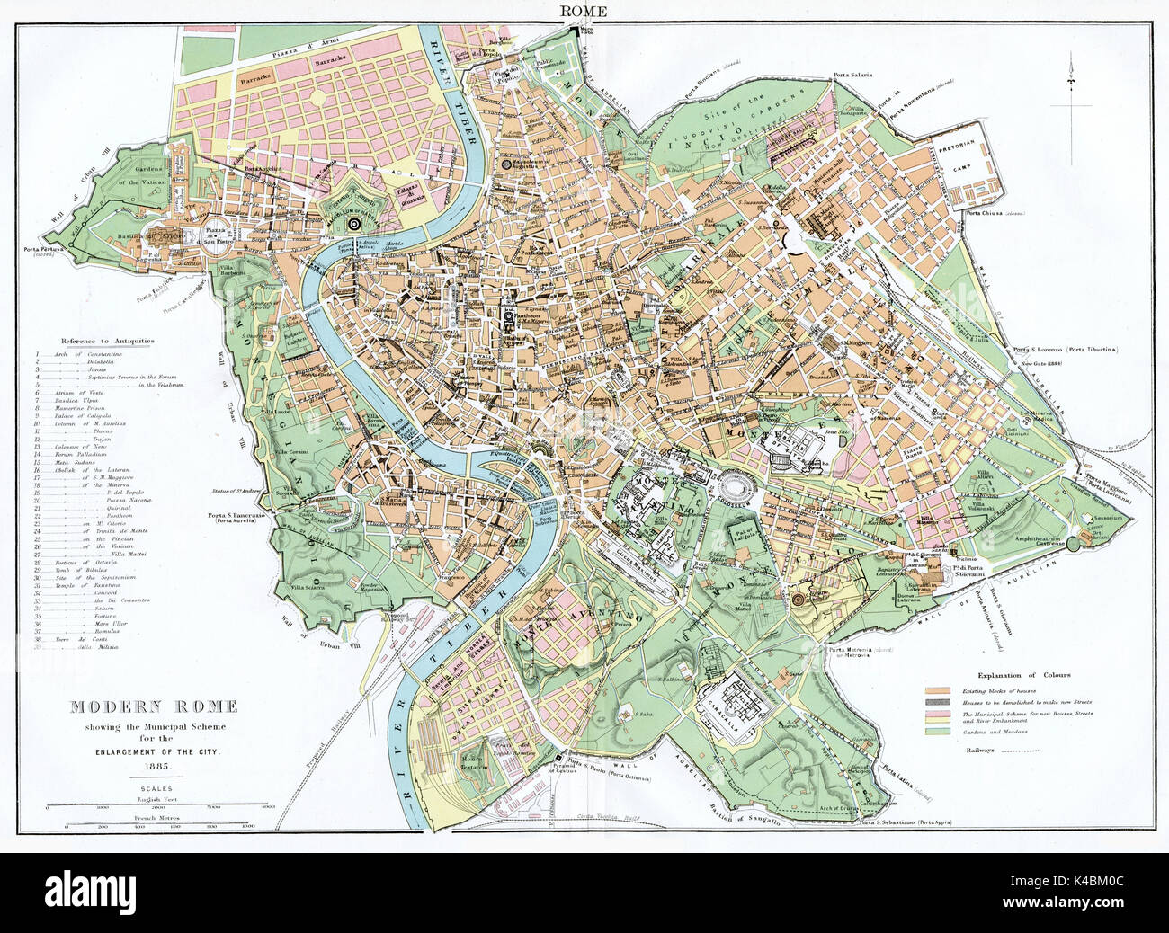 Mappa Antico, circa 1875 di Roma Foto Stock