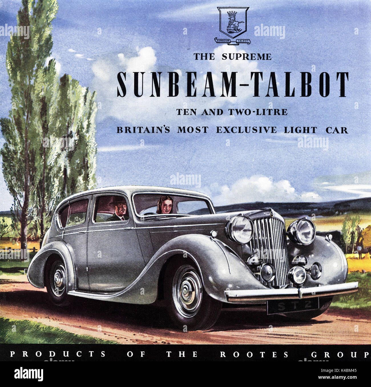 1940s vecchio vintage originale pubblicità pubblicità Sunbeam-Talbot dal gruppo Rootes in magazine circa 1947 quando i materiali di consumo sono state ancora limitato sotto post-razionamento di guerra Foto Stock