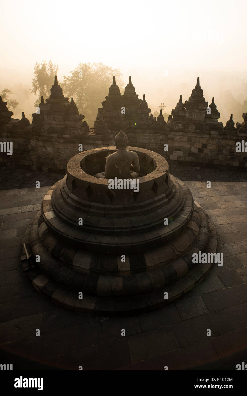Statua del Buddha presso il tempio borobudor in java, Indonesia. Foto Stock