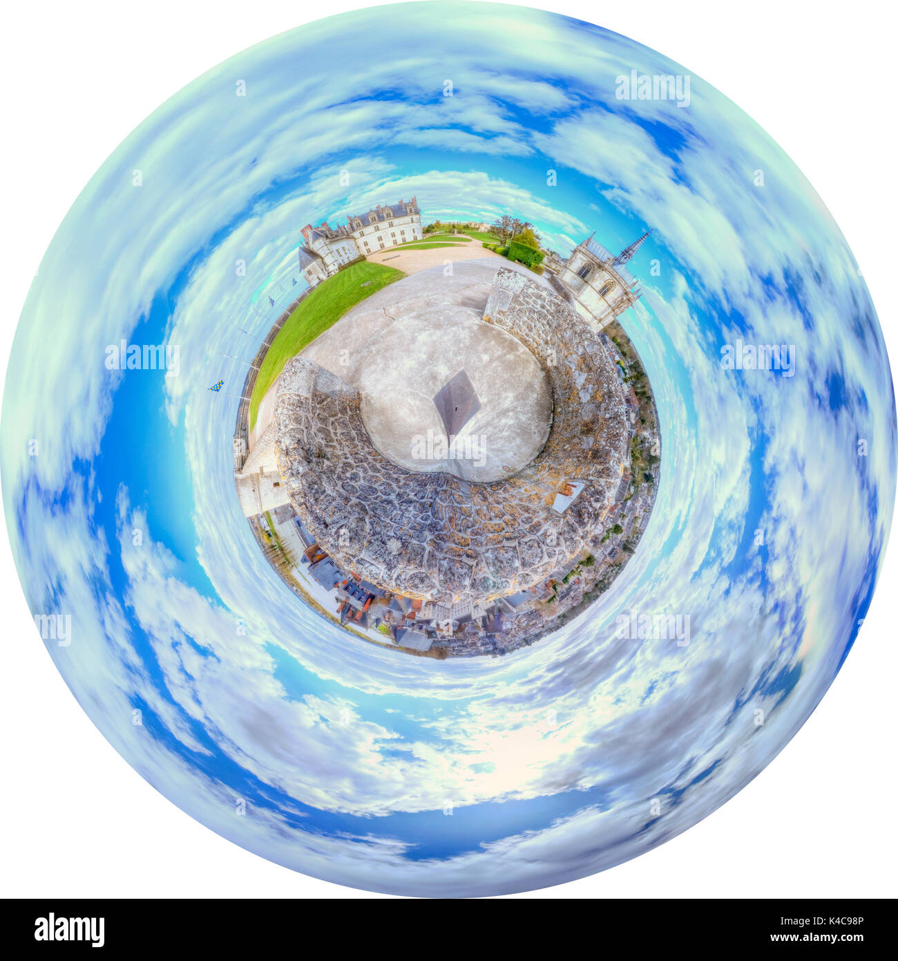 Castello Amboise, fiume Loira Francia panorama sferico Foto Stock