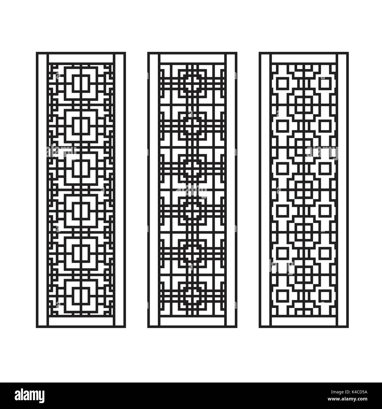 Tradizionali asiatici di porta e finestra Configurazione vettore, impostare Illustrazione Vettoriale
