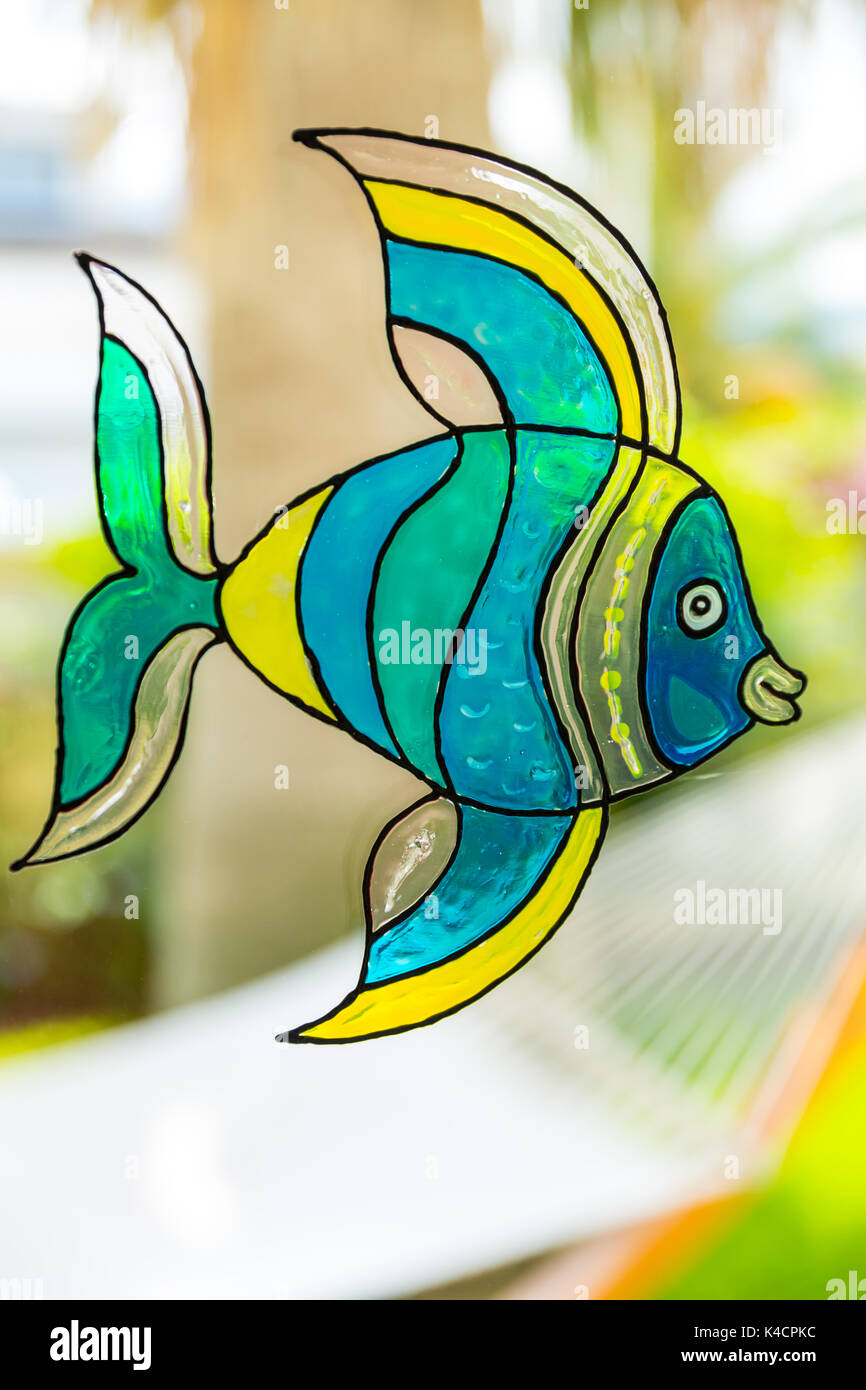 Pittura della finestra di pesce fatto dai colori della finestra Foto Stock