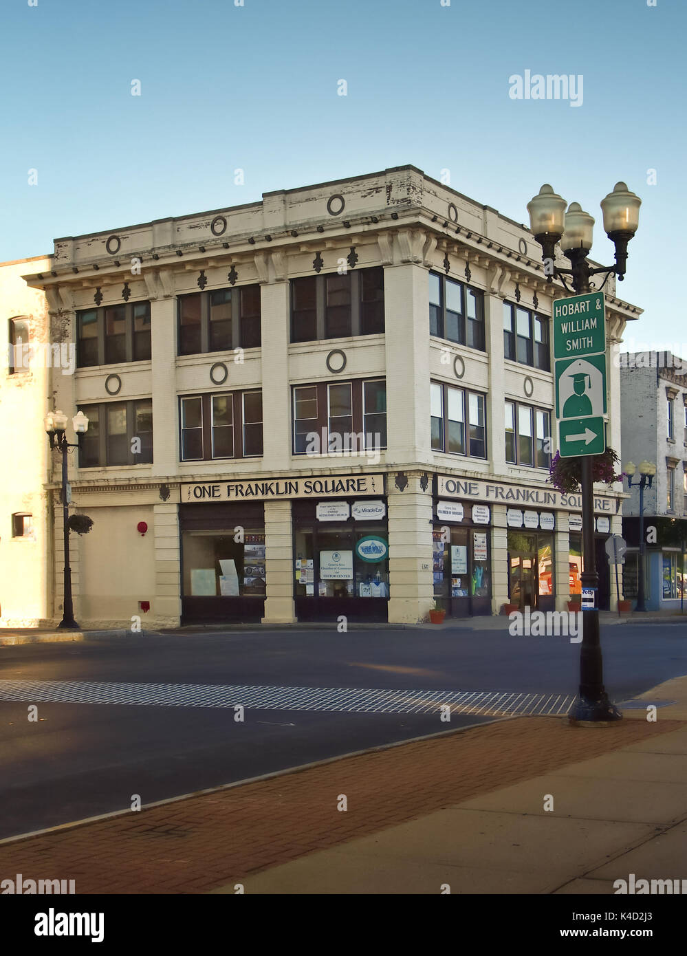 Ginevra , New York, Stati Uniti d'America. Il 5 agosto 2017. Il centro di Ginevra e New York in una tranquilla mattina d'estate Foto Stock