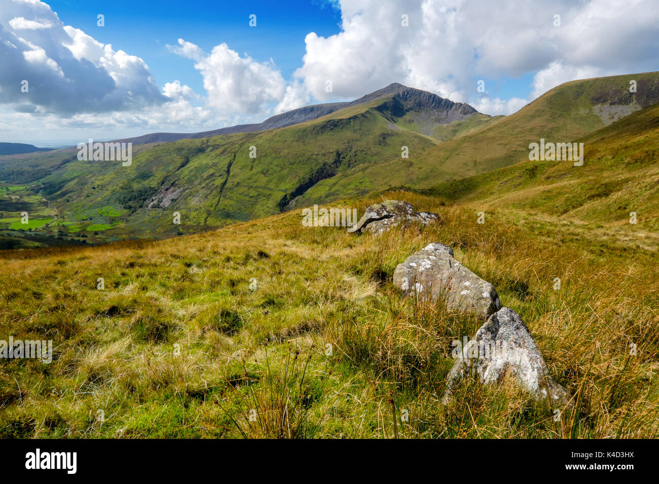 Craig Cwm Silyn, sul Nantle cresta sopra Cwm Pennant, Snowdonia, Galles del Nord, Regno Unito Foto Stock