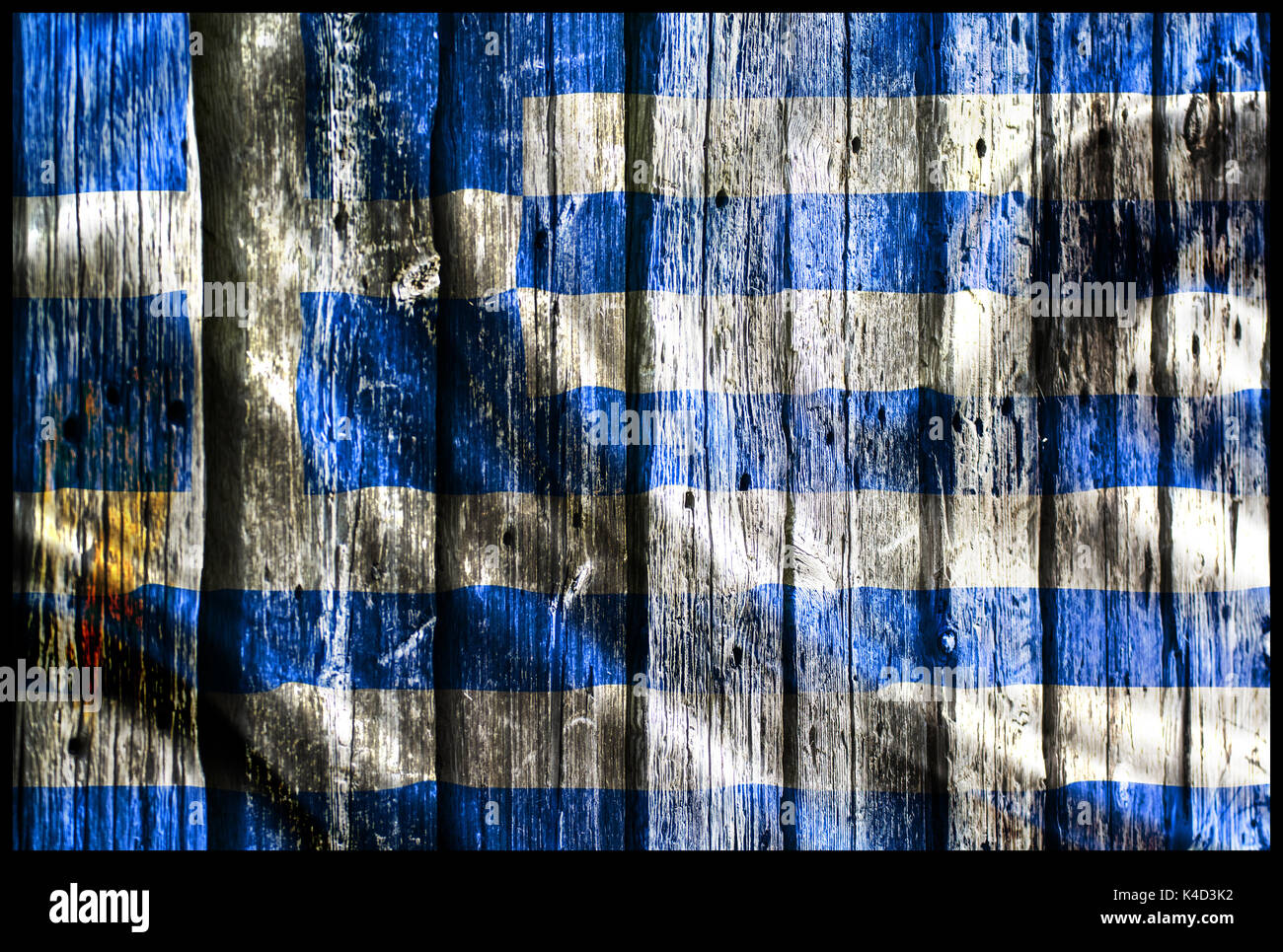 Bandiera della Grecia sulla parete in legno Foto Stock