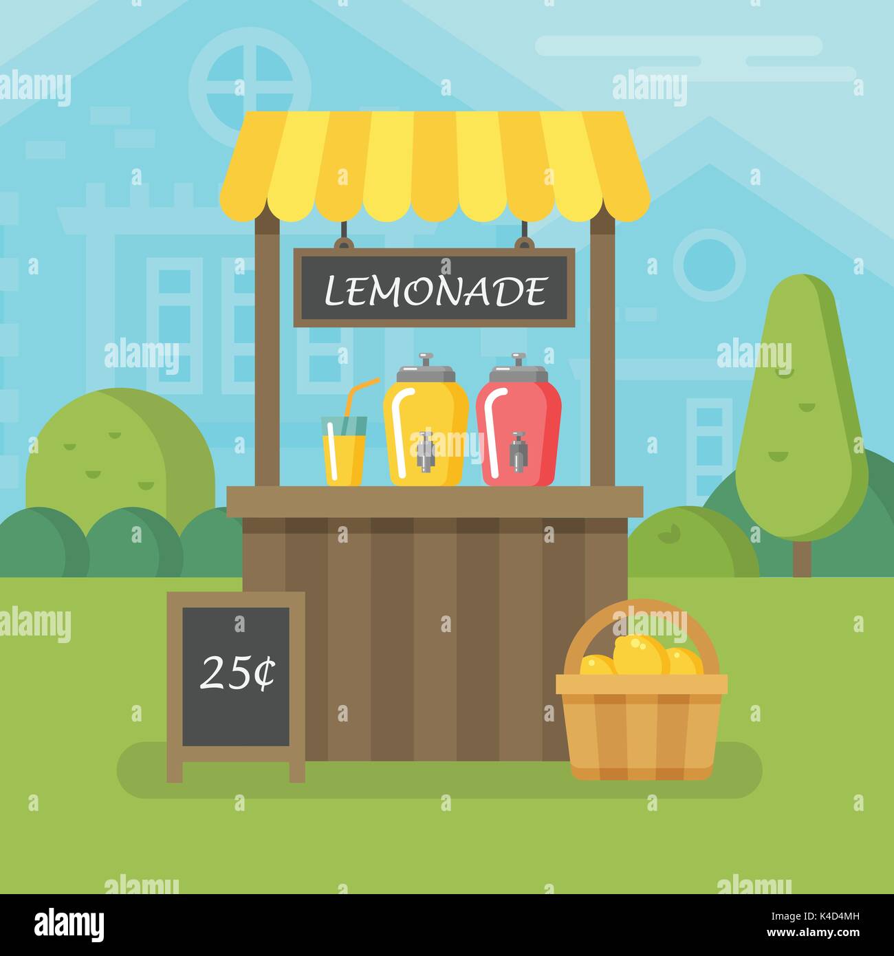 Lemonade stand illustrazione piatta Illustrazione Vettoriale