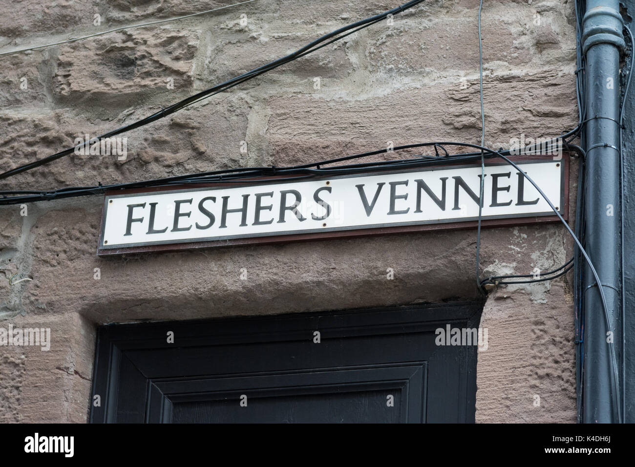 Vennel segno - un vennel è un passaggio tra i frontoni di due edifici ed è utilizzato in Scozia e nel Nord Est dell' Inghilterra Foto Stock