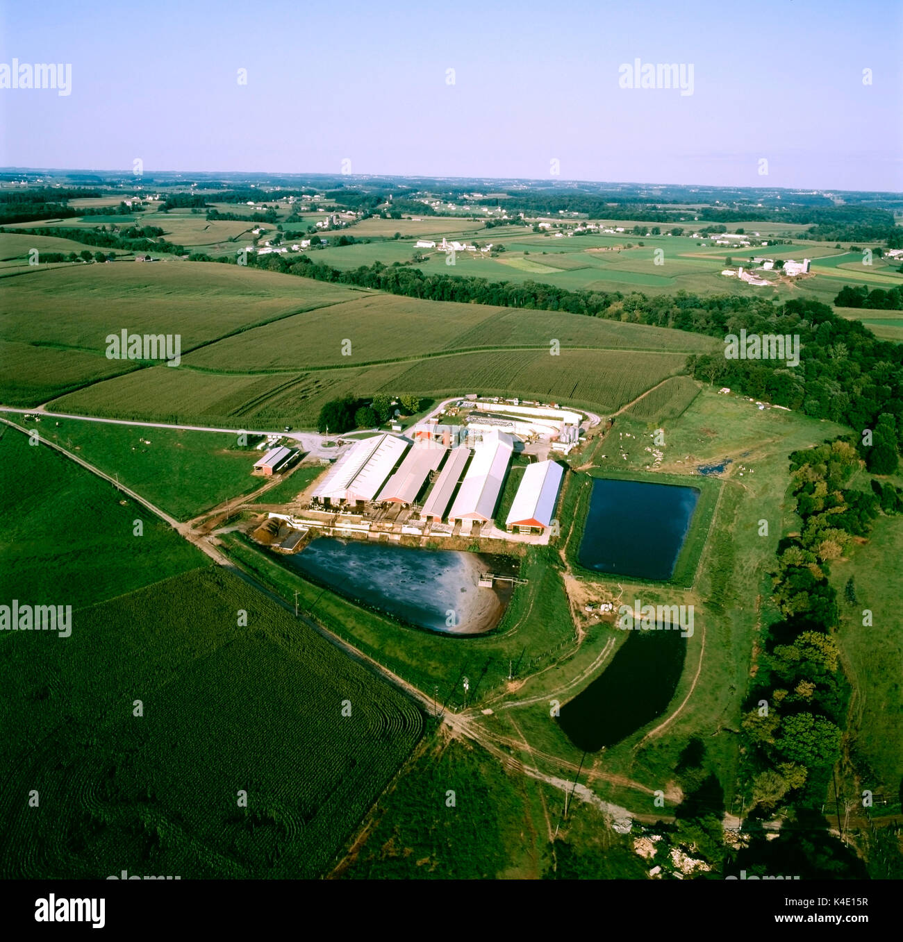 Vista aerea del Lancaster County CONSERVAZIONE DEL DISTRETTO 1999 PREMIATO FARM, fondo di pesche, PENNSYLVANIA Foto Stock