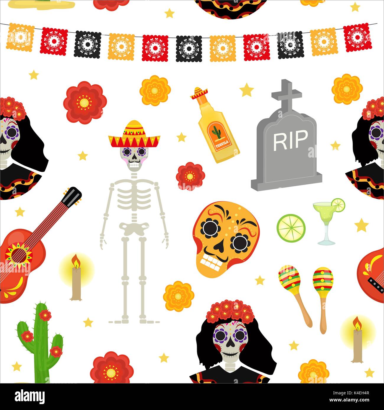 5 Striscioni In Feltro Per Il Giorno Dei Morti – Decorazioni Fai Da Te Con Teschio Messicano Per Feste A Tema, Cinco De Mayo E Halloween