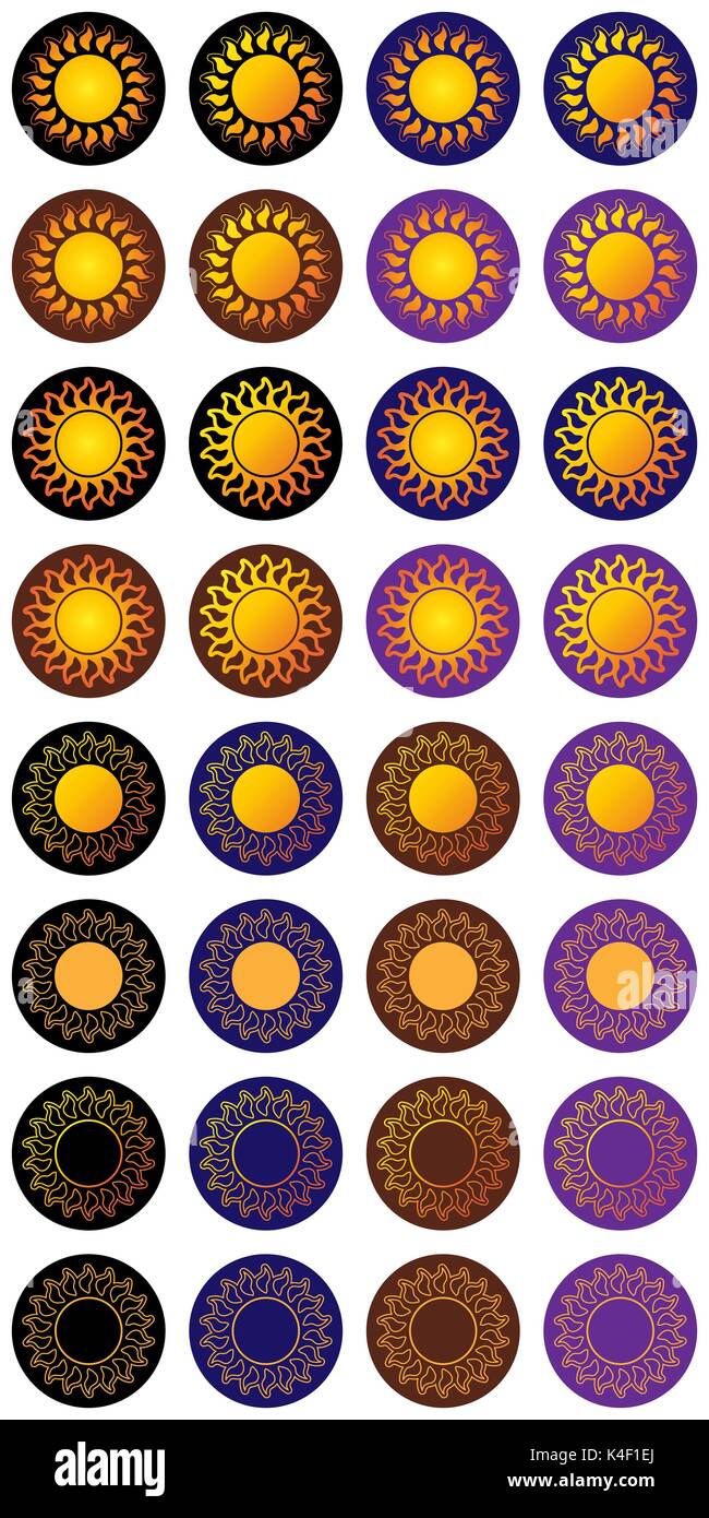 Sun sticker set, le icone o il logotipo di sun. raccolta di segni del sole Illustrazione Vettoriale